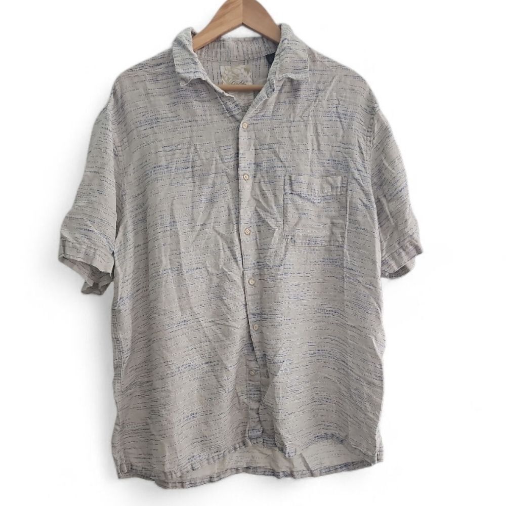 Tasso Elba Silk Linen Shirt XXL Blue Gray Coastal Resort Camp Collar Style